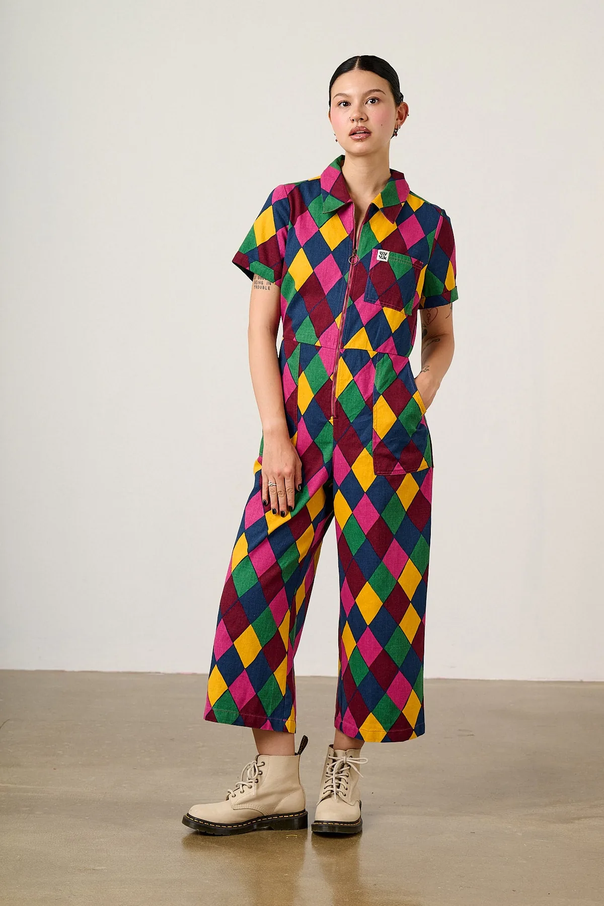 Lucy & Yak - Ragan - Cotton Jumpsuit in Harlequin - Harlequin multicolor image 1